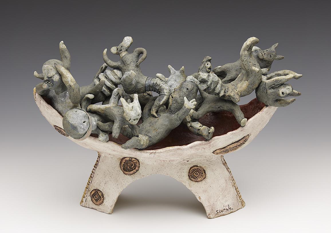 ceramic boat dog cat democrat chaos red gold politics political Sara Swink figures