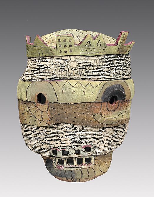 ceramic figure wall piece mask by Sara Swink