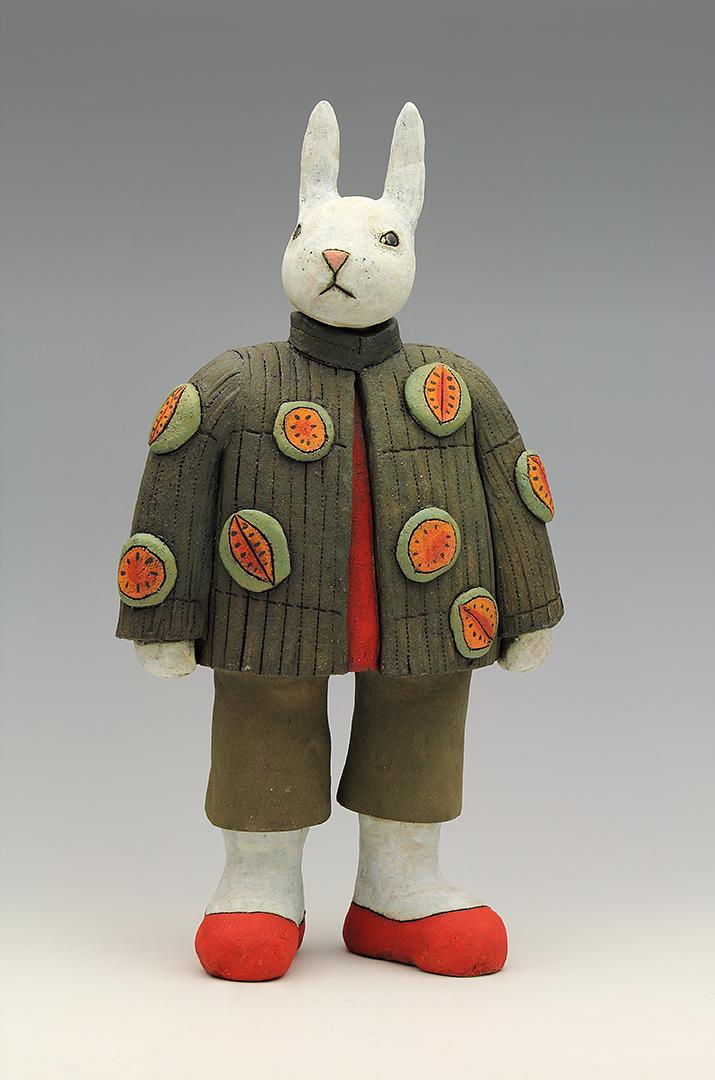 ceramic figure bunny rabbit by Sara Swink fruit mango
