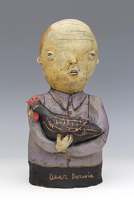 ceramic figure with animals chicken by Sara Swink