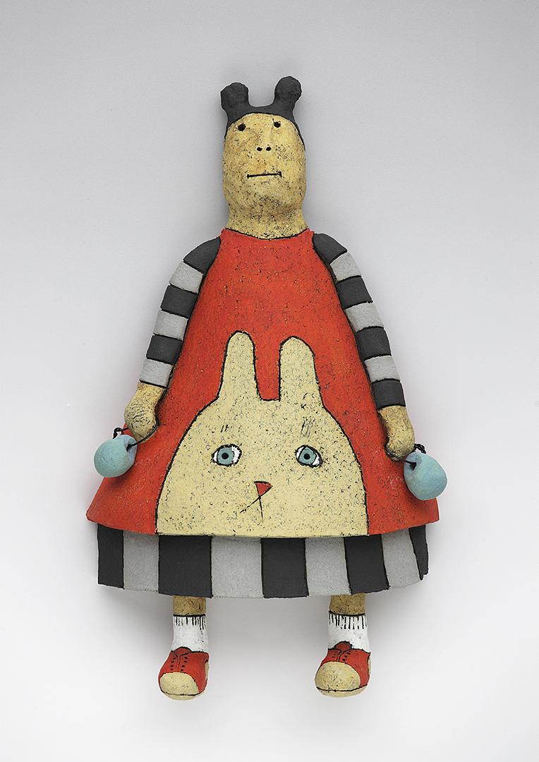ceramic figure clay bunny mouse ears rabbit tennies keds by Sara Swink