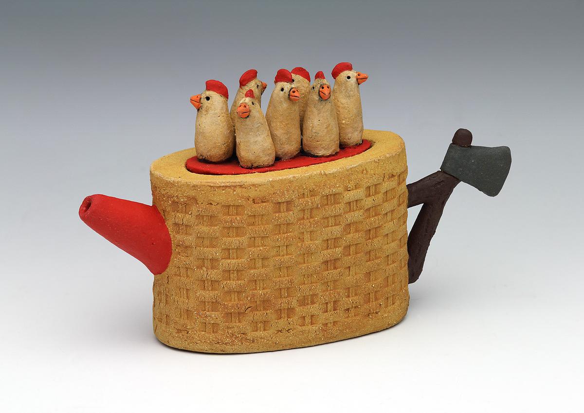 ceramic teapot chicken pottery by Sara Swink