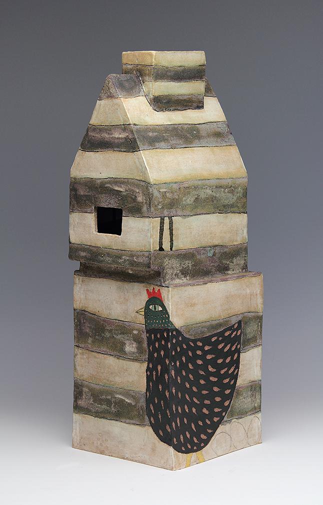 ceramic figure house chicken by Sara Swink