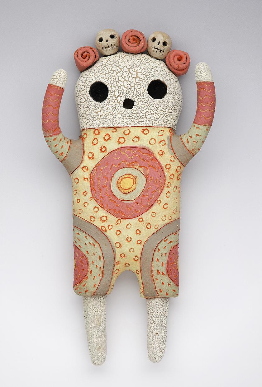 clay ceramic pottery figure skeleton skull rose sgraffito by sara swink