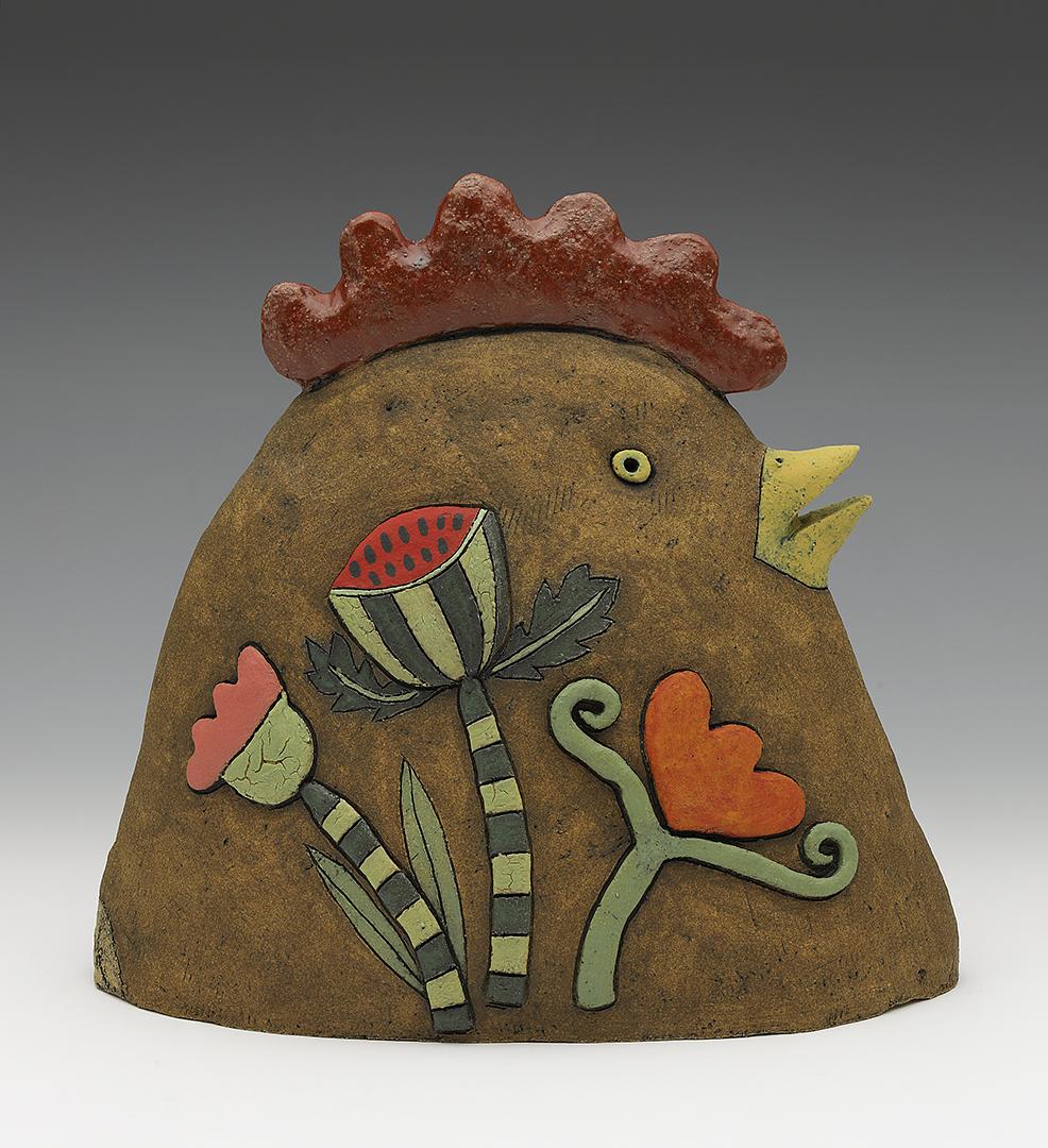 ceramic bird chicken watermelon flower stripes by Sara Swink