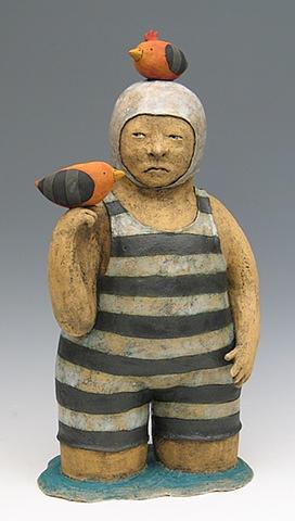 clay ceramic sculpture swimmer birds by sara swink