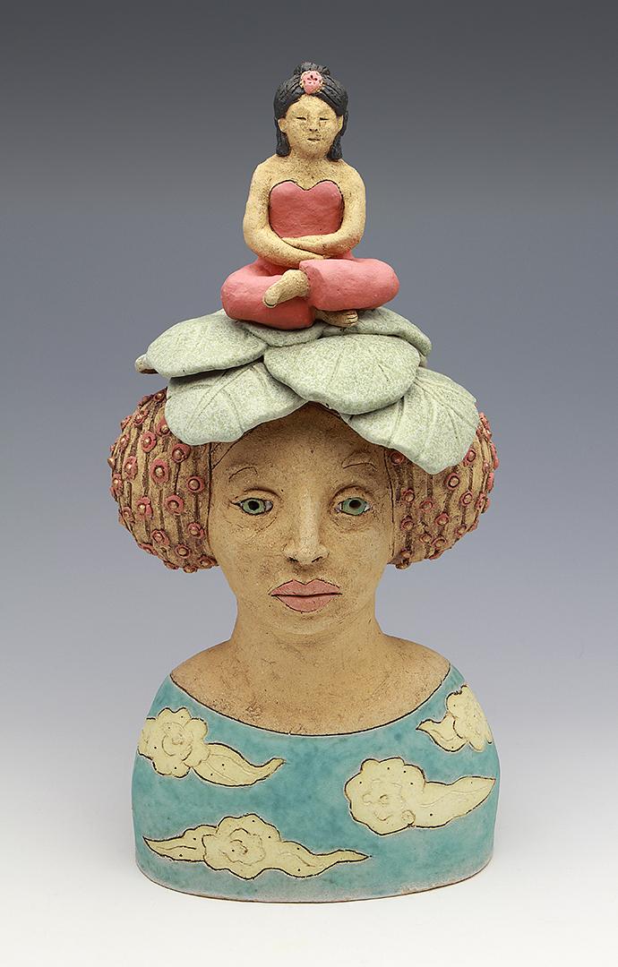 clay ceramic sculpture Buddha cloud meditation lotus by sara swink