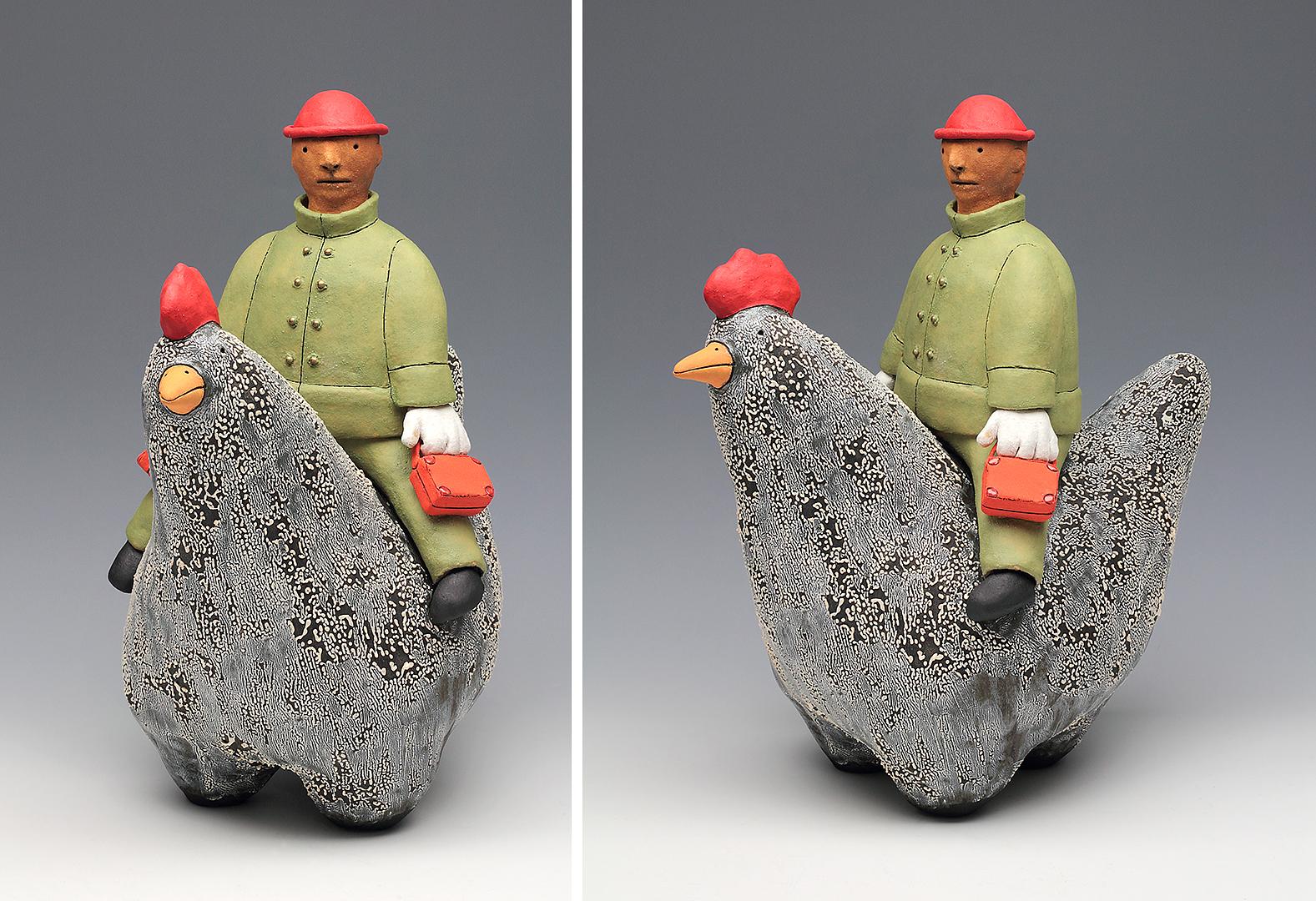 ceramic sculpture chicken sara swink human figure