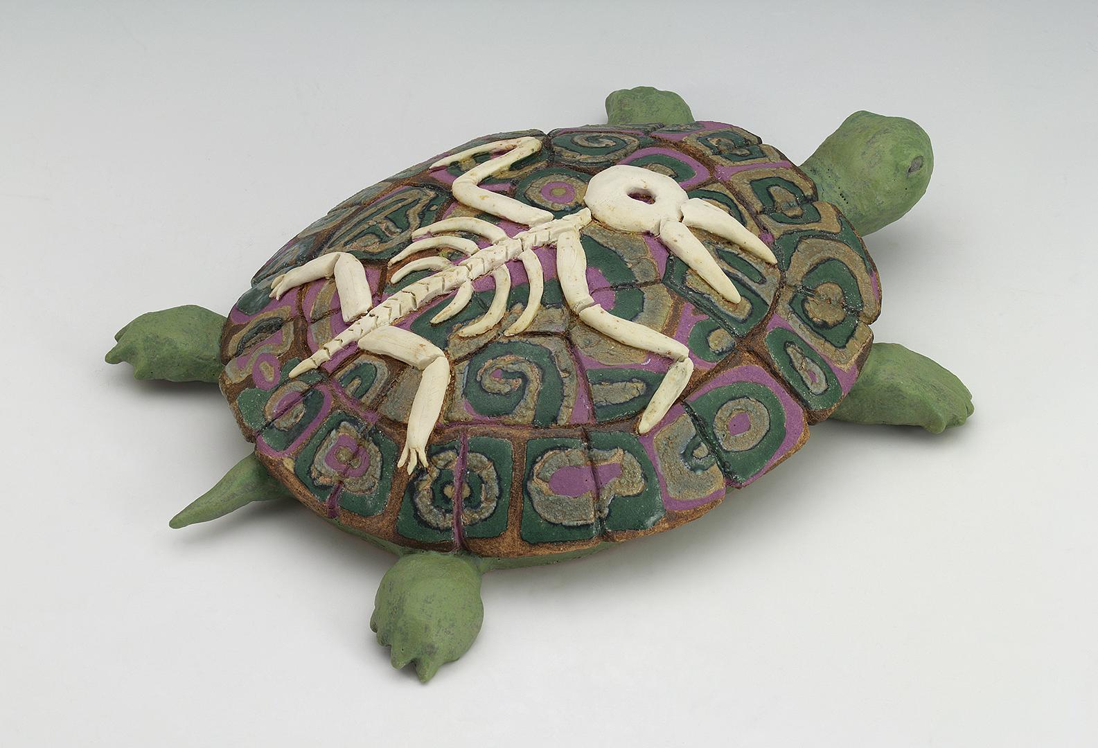 ceramic sculpture Sara Swink turtle bird skeleton
