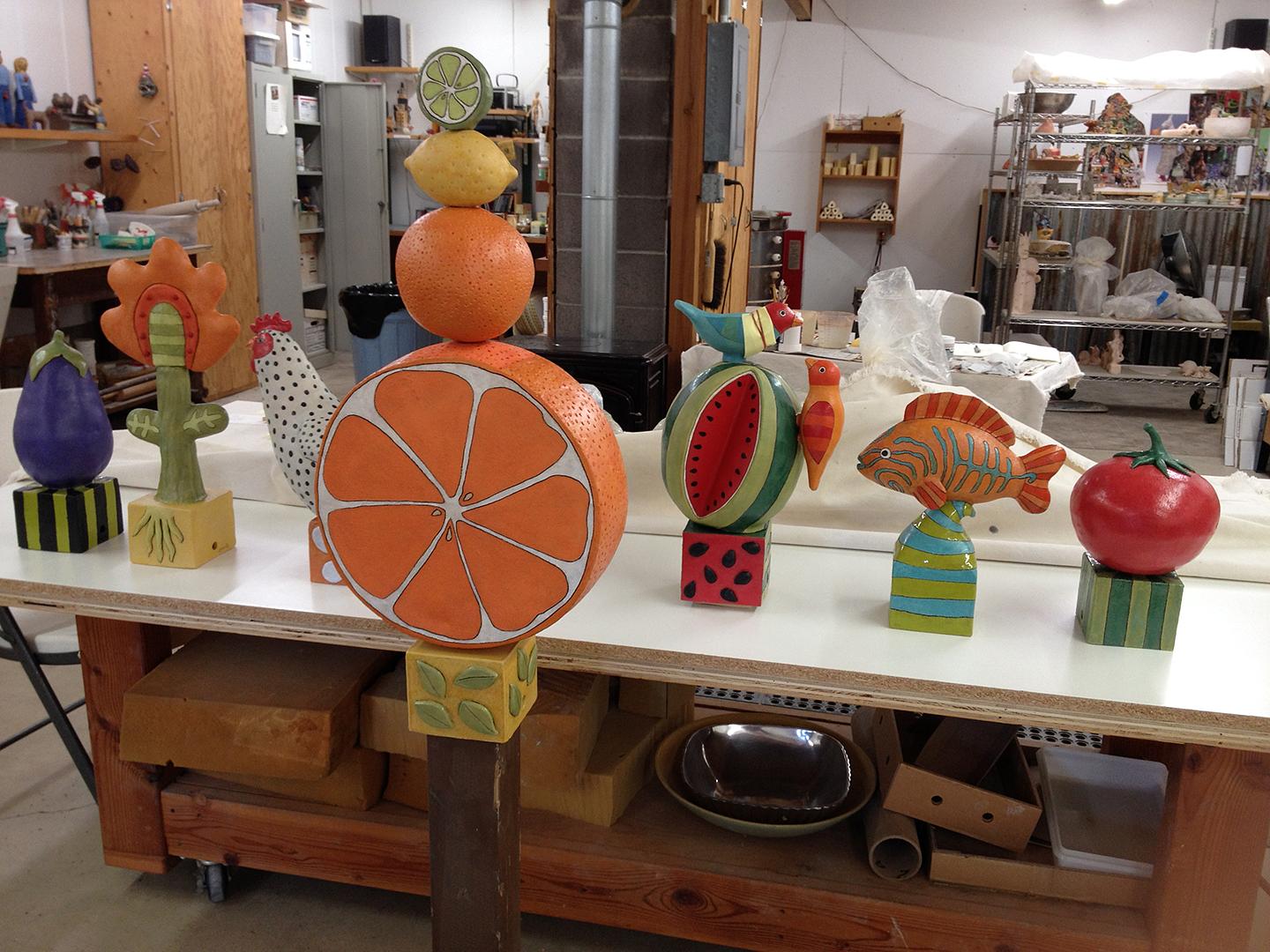 ceramic  Sara Swink New Seasons Market food citrus chicken eggplant tomato fish