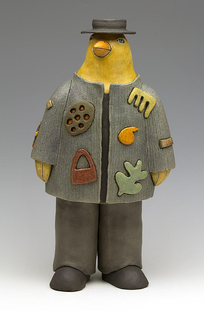 Ceramic bird Sara Swink black hat