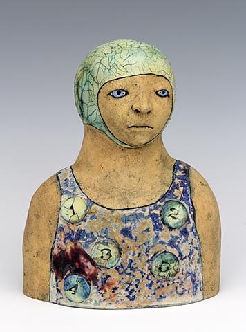 clay ceramic sculpture swimmer by sara swink