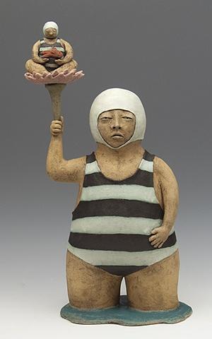 clay ceramic sculpture swimmer lotus by sara swink