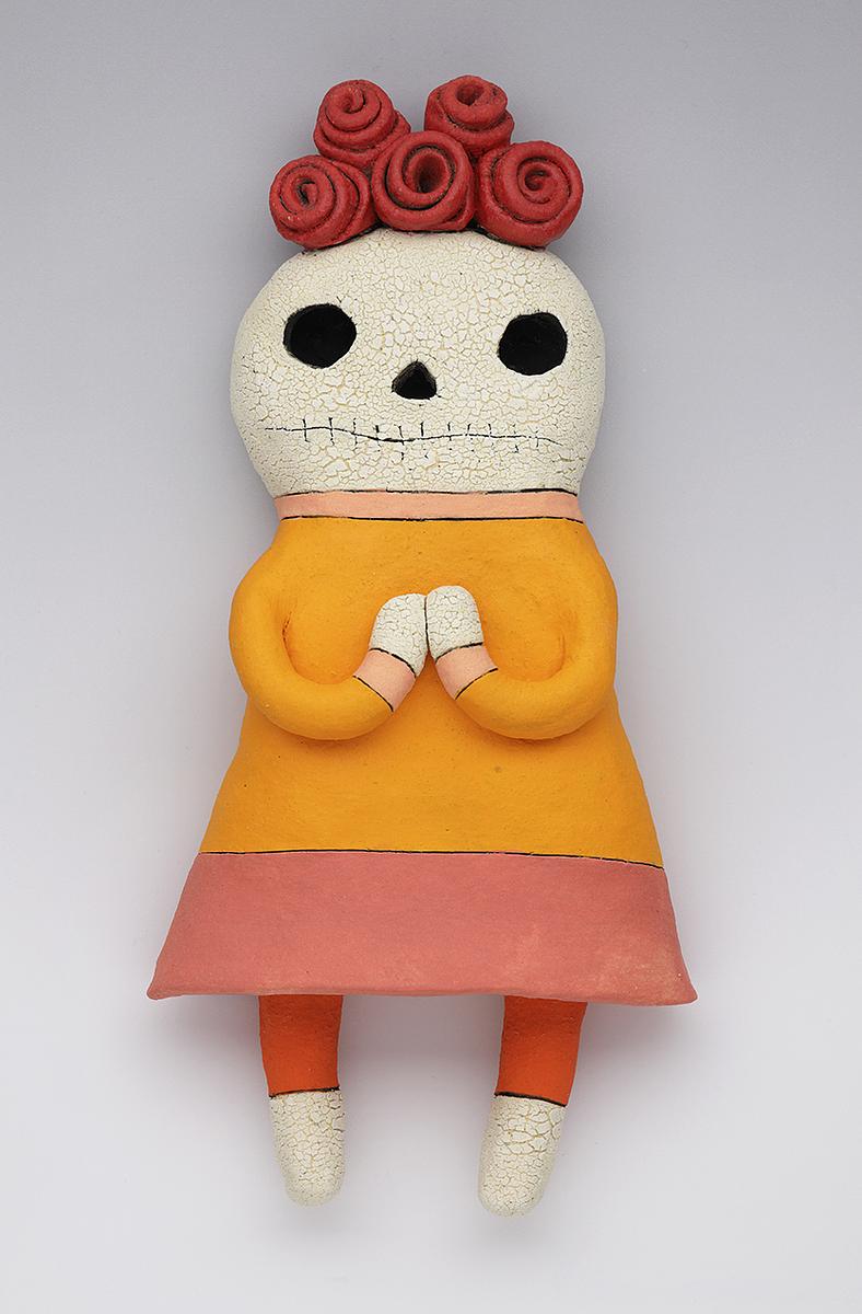 clay ceramic pottery figure skeleton skull rose by sara swink