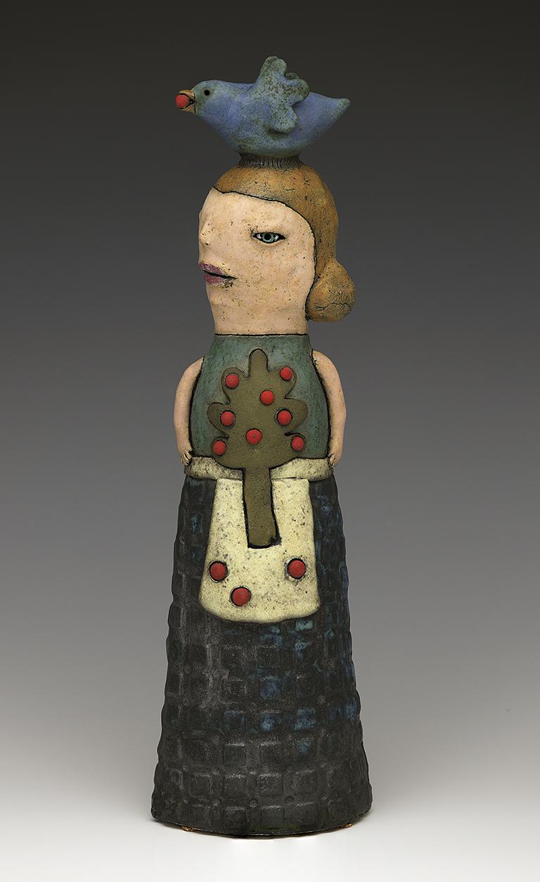 ceramic sculpture Sara Swink bird tree apple tree apron pottery clay