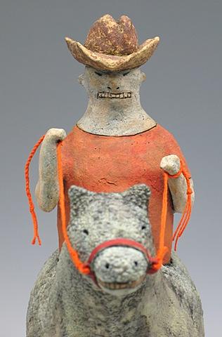 clay ceramic sculpture animal cowboy sara swink