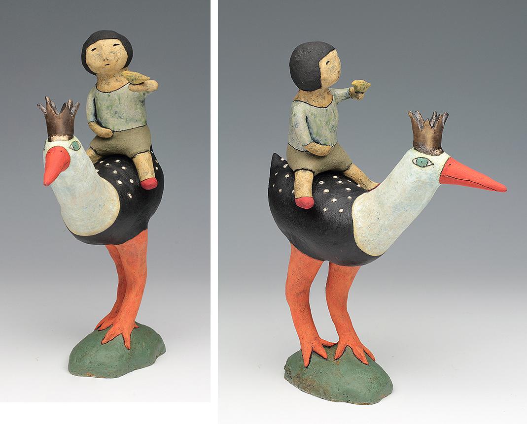 ceramic figure bird watermelon fruit by Sara Swink
