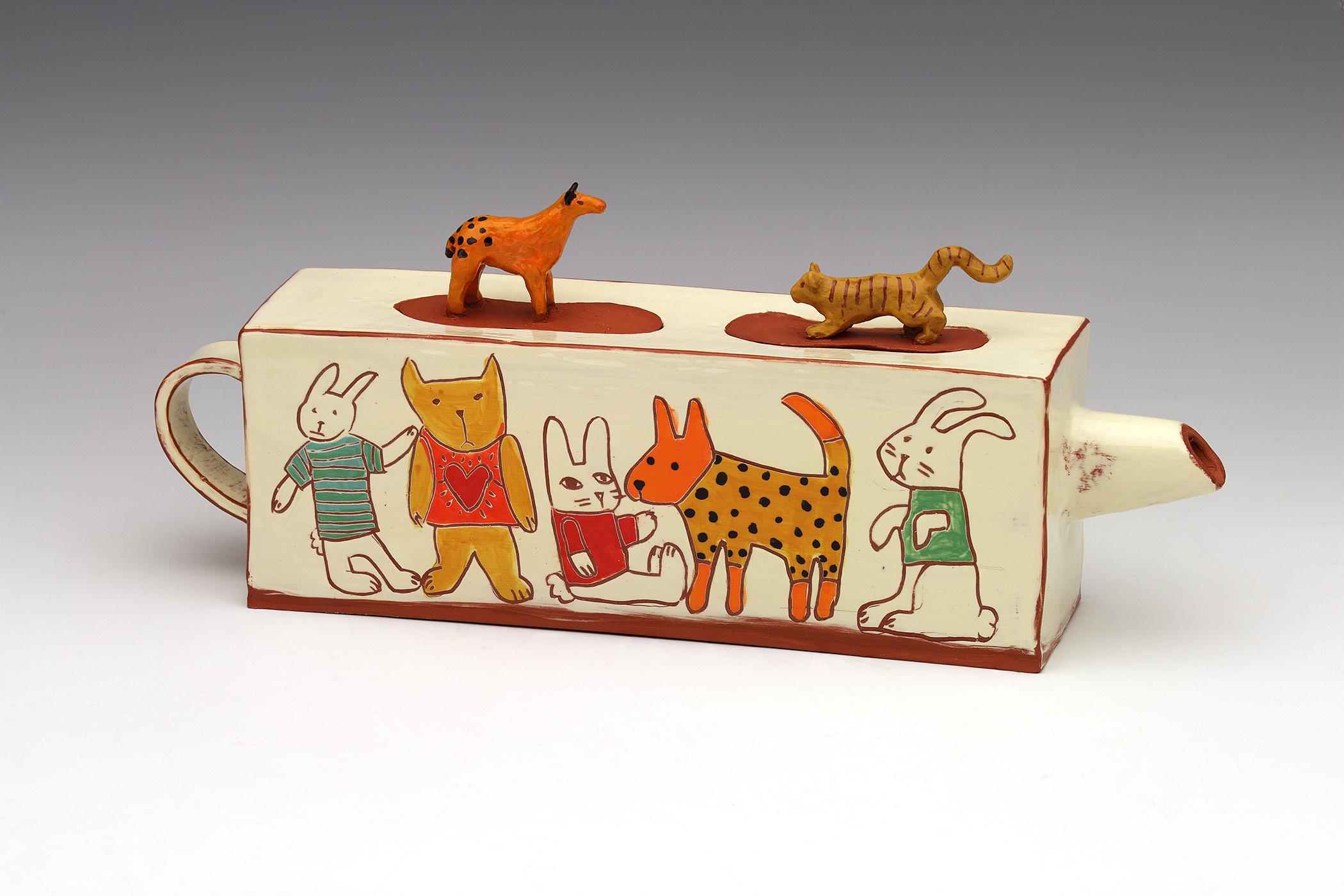 ceramic teapot predator prey pottery by Sara Swink