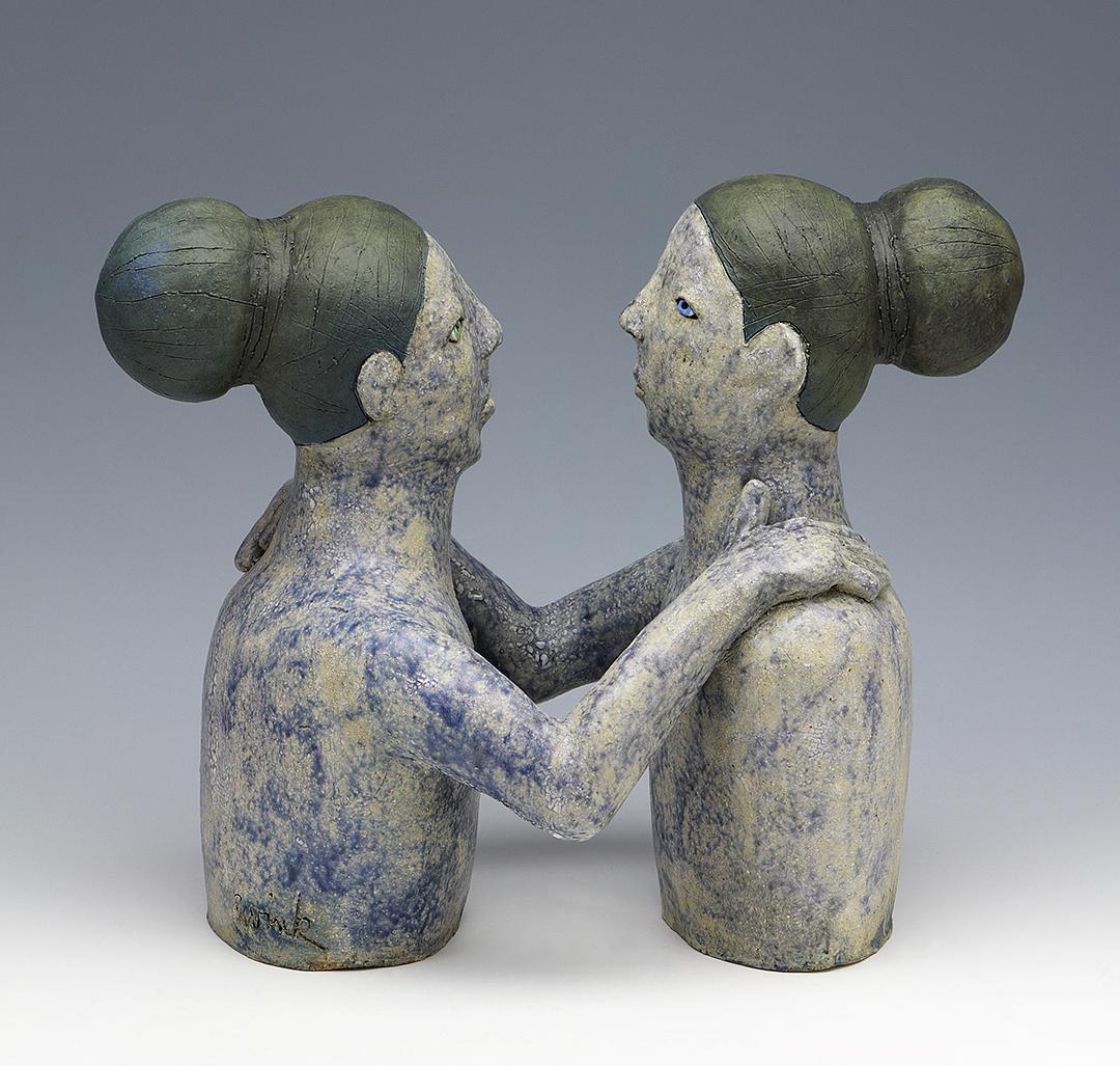 clay ceramic sculpture blue women woman by sara swink