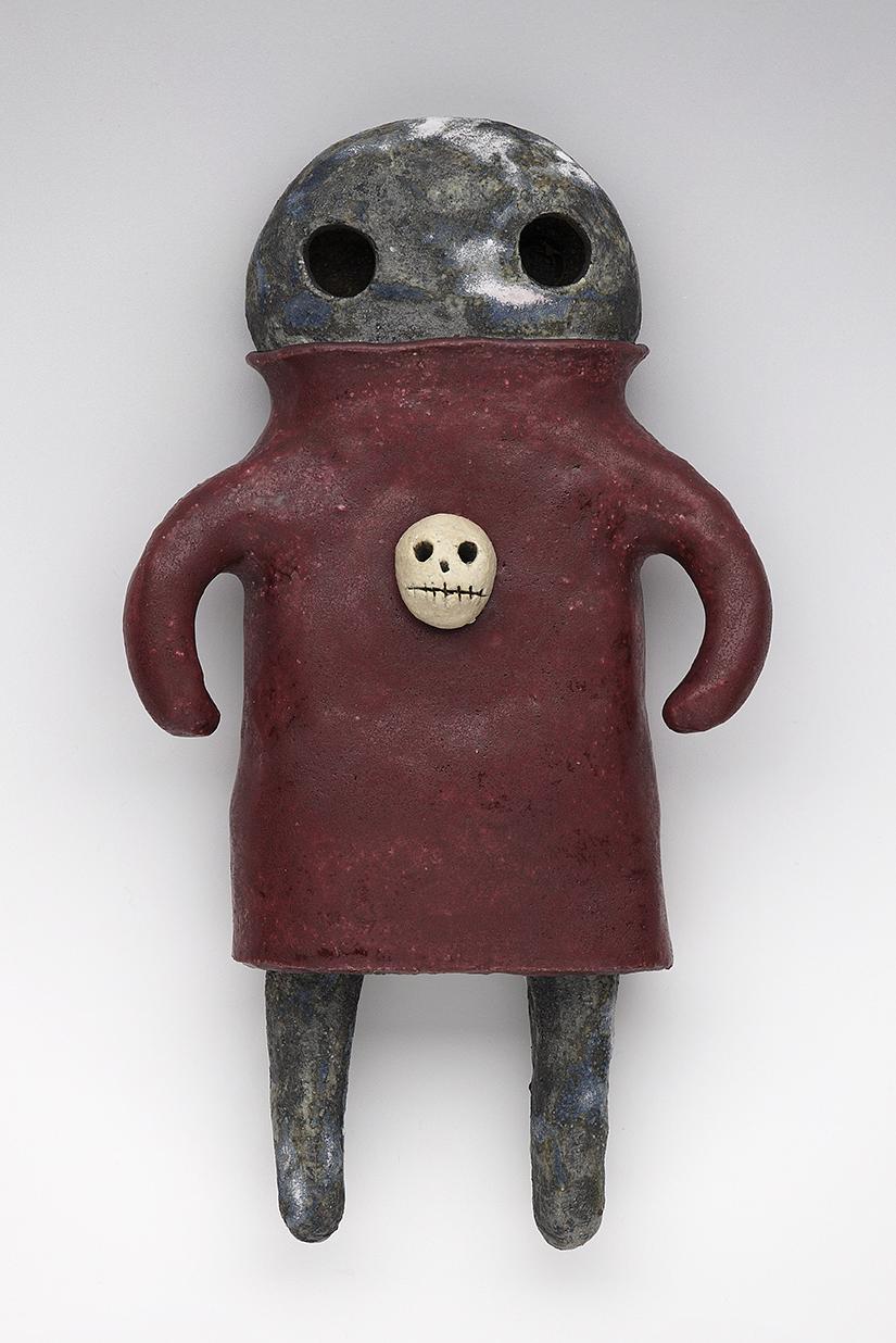 clay ceramic pottery figure moon skull skeleton by sara swink