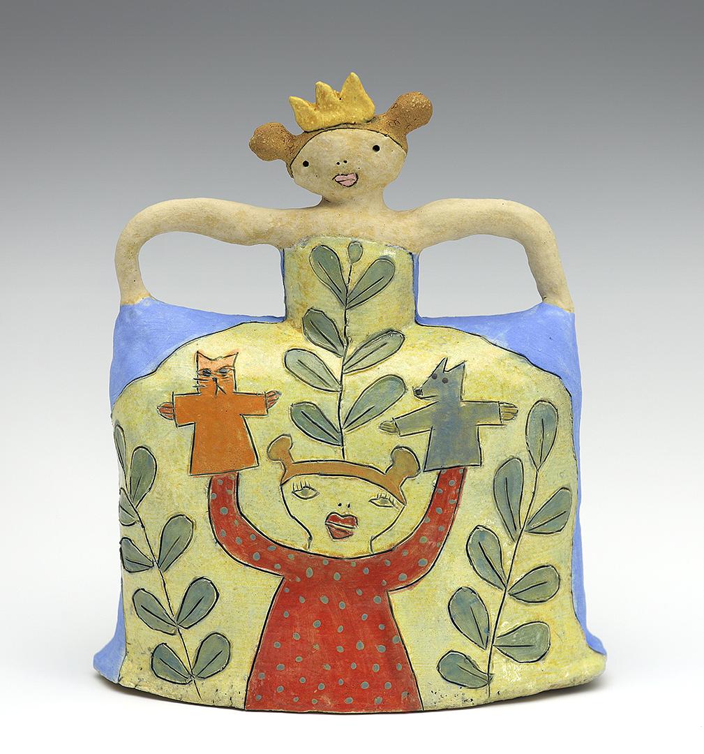 ceramic figure puppet cat dog princess by Sara Swink