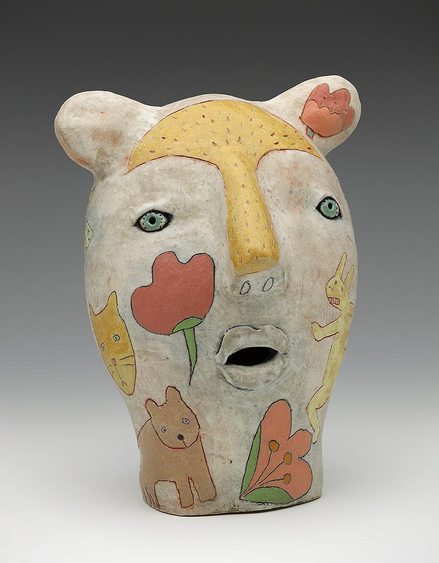 ceramic bear head rabbit cat flower stripes by Sara Swink