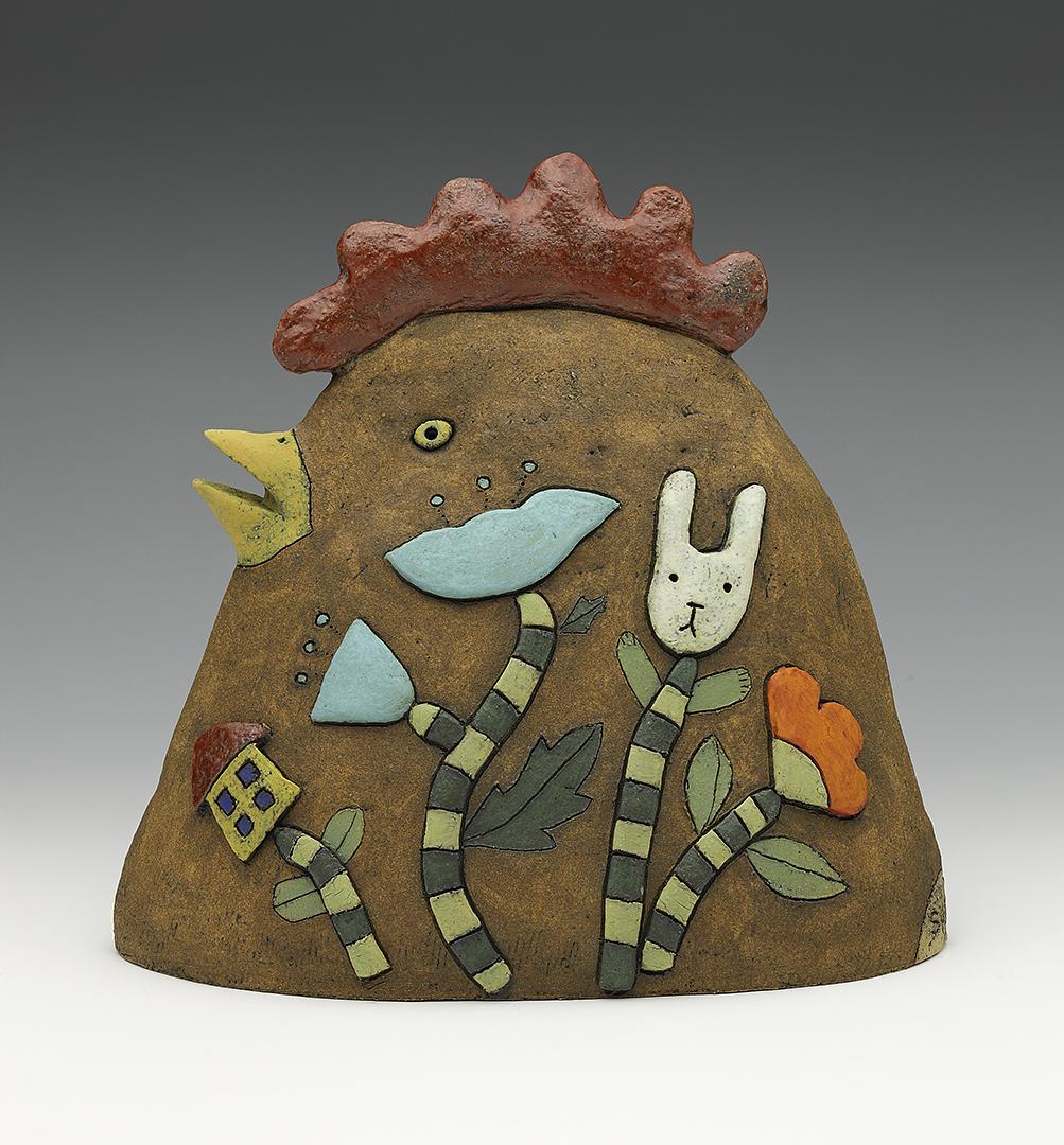 ceramic bird chicken watermelon flower stripes by Sara Swink