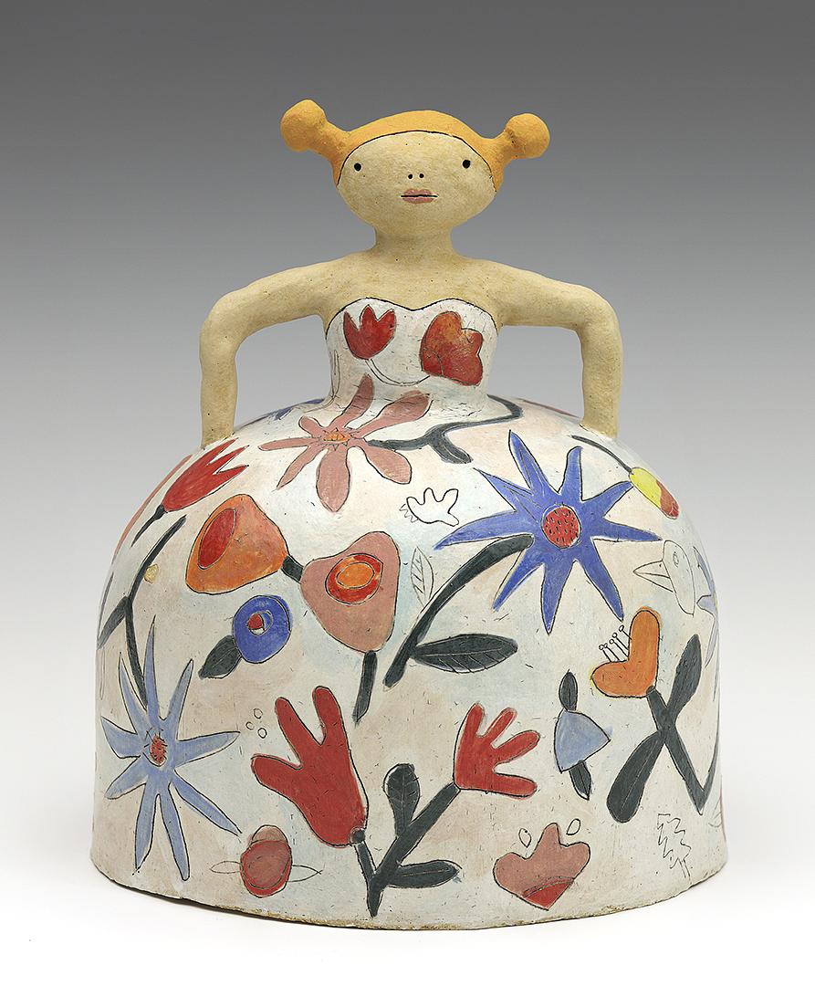 Ceramic figure dress flowers princess by Sara Swink
