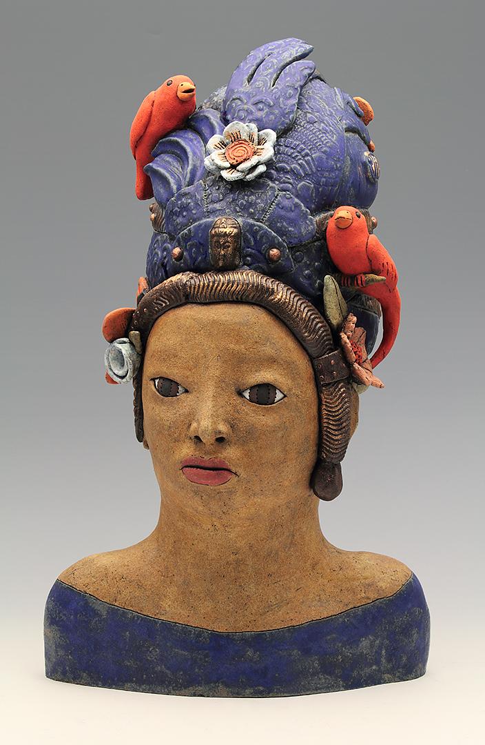 ceramic figure woman bird mother earth butterfly by Sara Swink