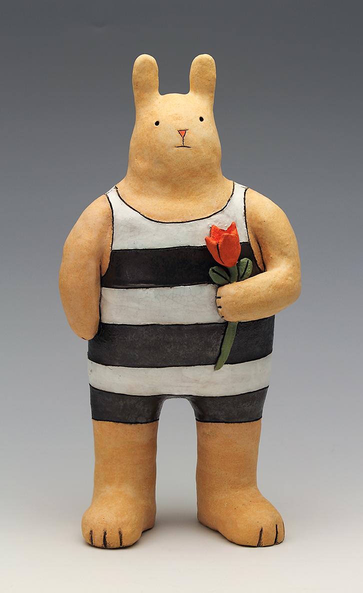 ceramic figure rabbit flower by Sara Swink