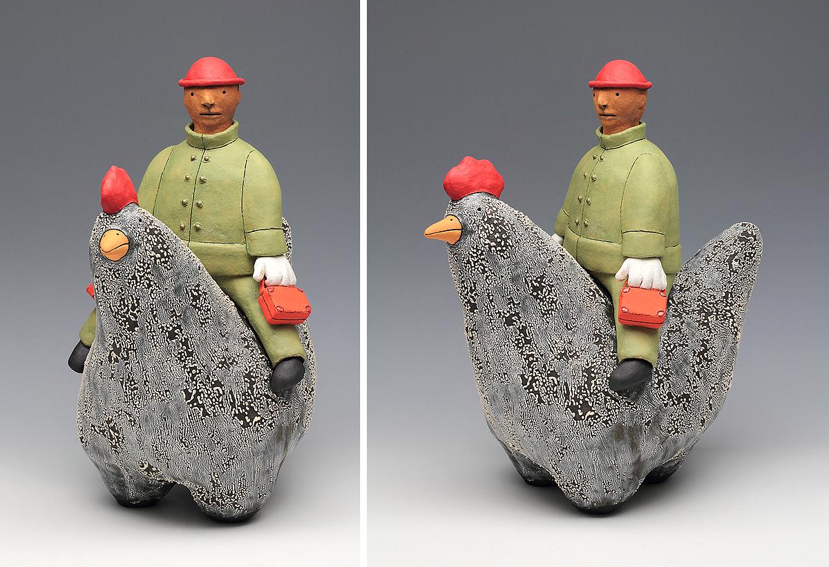 ceramic sculpture chicken sara swink human figure