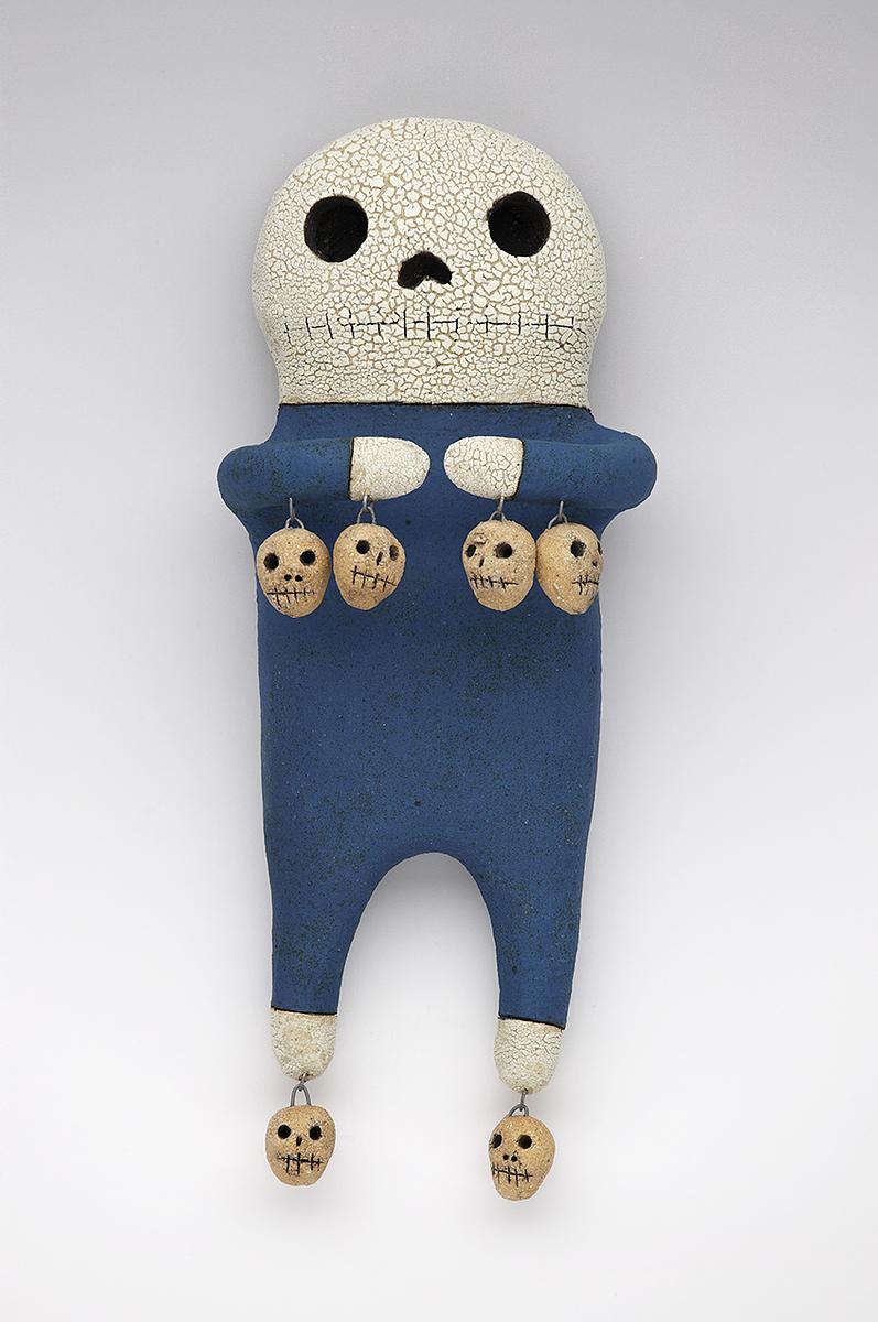 clay ceramic pottery figure skeleton skull by sara swink