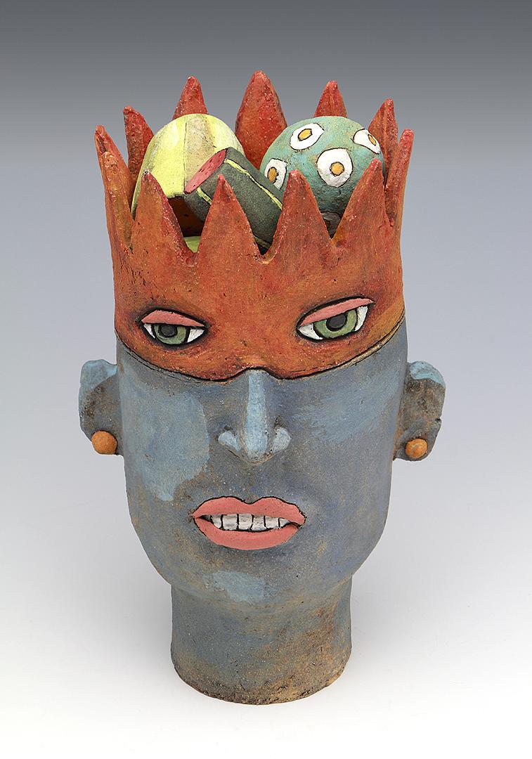 clay ceramic sculpture head crown fruit by sara swink