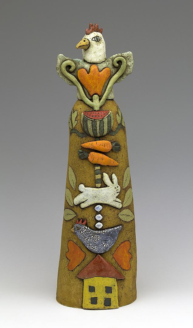 chicken rooster ceramic Sara Swink rabbit house carrot watermelon totem