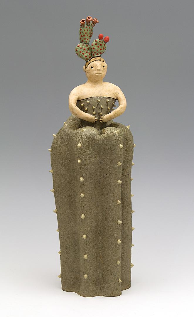 ceramic figure flower girl cactus thorns bloom by Sara Swink