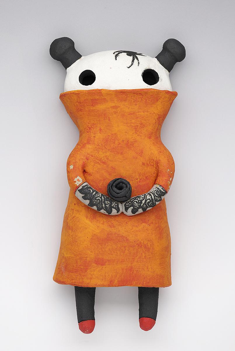 clay ceramic pottery figure skeleton skull gloves spider rose by sara swink