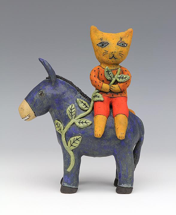 ceramic figure animal donkey cat by Sara Swink