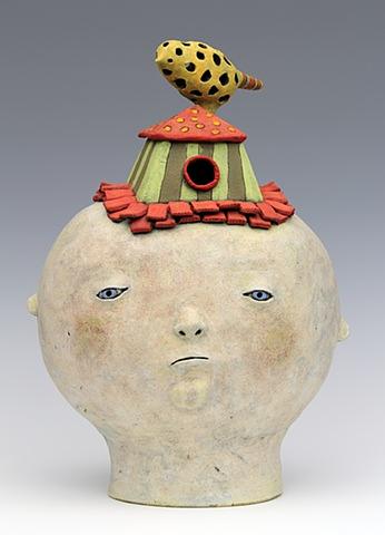 clay ceramic sculpture animal bird birdhouse by sara swink